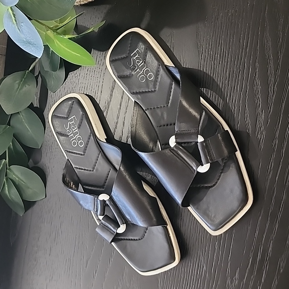 FRANCO SARTO Molana Leather Sandals 7.5 Slides Minimalist Buckle Square Toe - Picture 12 of 15